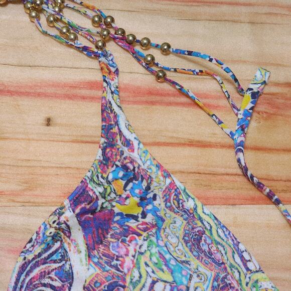 Victorias Secret Swimsuit Bikini Set Paisley Beaded Strappy Back Top L Bottom-S - Picture 9 of 16